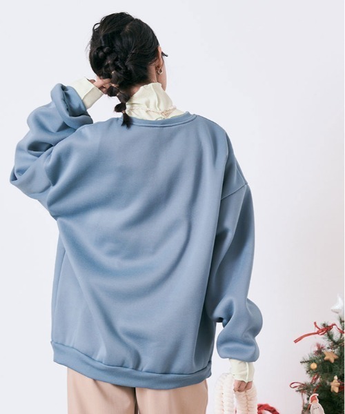 kirakiraShop（キラキラショップ）の「フロントロゴが映える。裏起毛 ロゴ デザイン スウェット（スウェット・レディース・杢グレー/ブルー/ワイン/ブラック/グリーン/チャコール/オートミール/ベージュ/ブルー系その他・M/L/XL/XXL）」の22枚目の写真