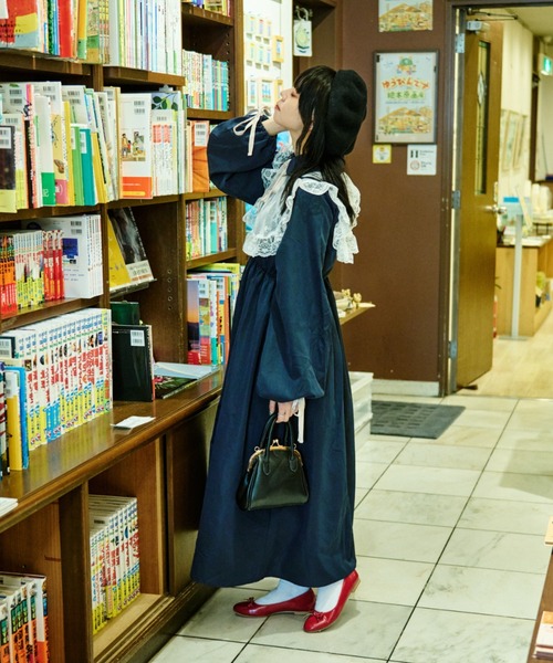 セール】【クティールとレトロ】2WAYレース付け襟付きリボンワンピース