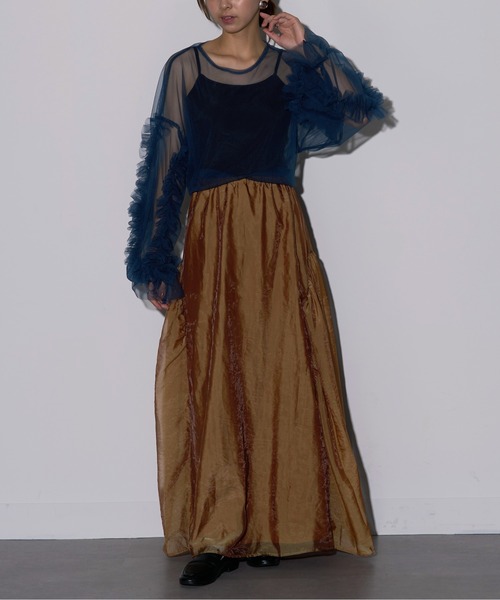 MAISON BREEZE reveur（メゾンブリーズレヴール）の「【MAISON BREEZE reveur】オーガンジーギャザーフレアースカート trc（スカート・レディース・ブラック/レッド/キャメル/グレイッシュベージュ/ピンク・FREE）」の3枚目の写真