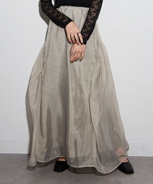 MAISON BREEZE reveur（メゾンブリーズレヴール）の「【MAISON BREEZE reveur】オーガンジーギャザーフレアースカート trc（スカート・レディース・ブラック/レッド/キャメル/グレイッシュベージュ/ピンク・FREE）」の2枚目の写真