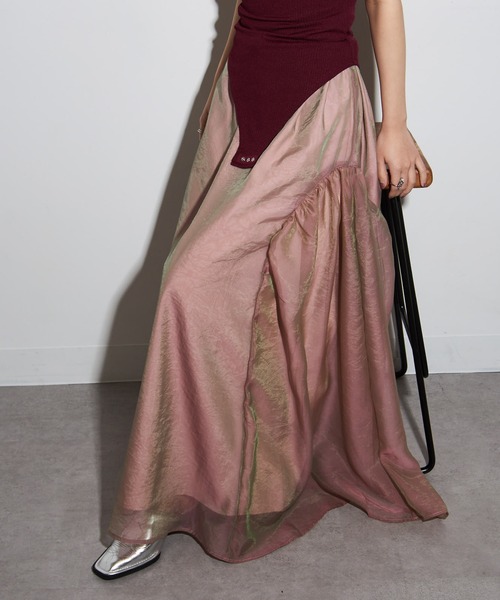 MAISON BREEZE reveur（メゾンブリーズレヴール）の「【MAISON BREEZE reveur】オーガンジーギャザーフレアースカート trc（スカート・レディース・ブラック/レッド/キャメル/グレイッシュベージュ/ピンク・FREE）」の14枚目の写真