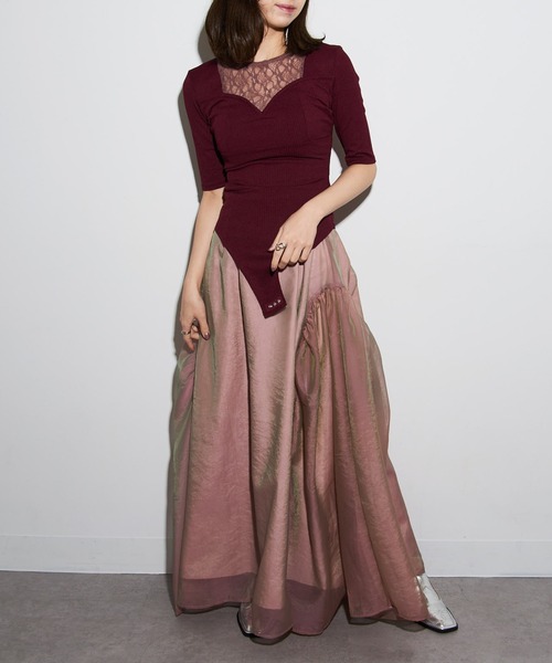 MAISON BREEZE reveur（メゾンブリーズレヴール）の「【MAISON BREEZE reveur】オーガンジーギャザーフレアースカート trc（スカート・レディース・ブラック/レッド/キャメル/グレイッシュベージュ/ピンク・FREE）」の20枚目の写真