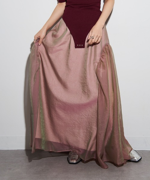 MAISON BREEZE reveur（メゾンブリーズレヴール）の「【MAISON BREEZE reveur】オーガンジーギャザーフレアースカート trc（スカート・レディース・ブラック/レッド/キャメル/グレイッシュベージュ/ピンク・FREE）」の15枚目の写真