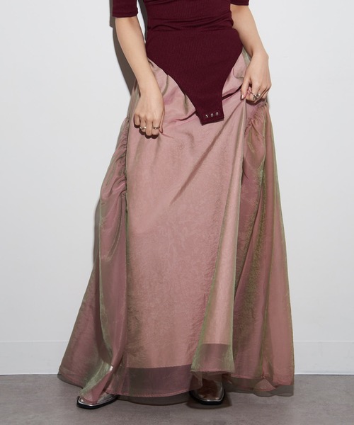 MAISON BREEZE reveur（メゾンブリーズレヴール）の「【MAISON BREEZE reveur】オーガンジーギャザーフレアースカート trc（スカート・レディース・ブラック/レッド/キャメル/グレイッシュベージュ/ピンク・FREE）」の16枚目の写真