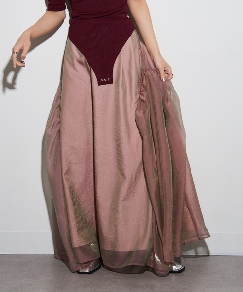 MAISON BREEZE reveur（メゾンブリーズレヴール）の「【MAISON BREEZE reveur】オーガンジーギャザーフレアースカート trc（スカート・レディース・ブラック/レッド/キャメル/グレイッシュベージュ/ピンク・FREE）」の17枚目の写真