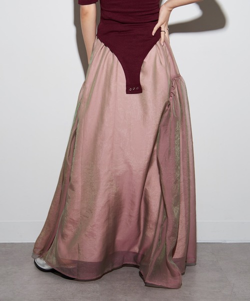 MAISON BREEZE reveur（メゾンブリーズレヴール）の「【MAISON BREEZE reveur】オーガンジーギャザーフレアースカート trc（スカート・レディース・ブラック/レッド/キャメル/グレイッシュベージュ/ピンク・FREE）」の19枚目の写真