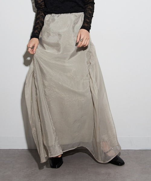 MAISON BREEZE reveur（メゾンブリーズレヴール）の「【MAISON BREEZE reveur】オーガンジーギャザーフレアースカート trc（スカート・レディース・ブラック/レッド/キャメル/グレイッシュベージュ/ピンク・FREE）」の7枚目の写真