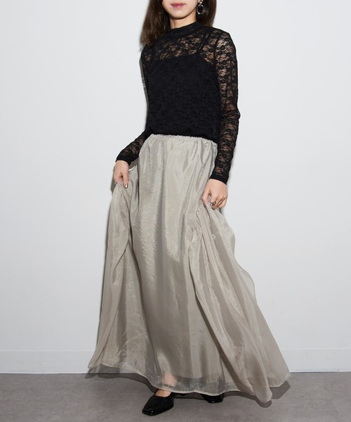 MAISON BREEZE reveur（メゾンブリーズレヴール）の「【MAISON BREEZE reveur】オーガンジーギャザーフレアースカート trc（スカート・レディース・ブラック/レッド/キャメル/グレイッシュベージュ/ピンク・FREE）」の11枚目の写真