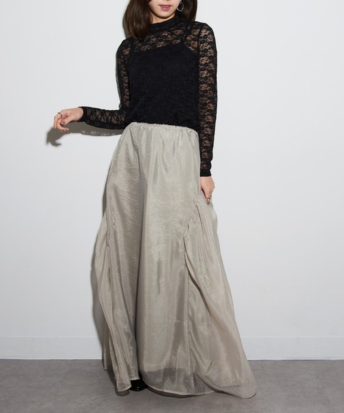 MAISON BREEZE reveur（メゾンブリーズレヴール）の「【MAISON BREEZE reveur】オーガンジーギャザーフレアースカート trc（スカート・レディース・ブラック/レッド/キャメル/グレイッシュベージュ/ピンク・FREE）」の12枚目の写真