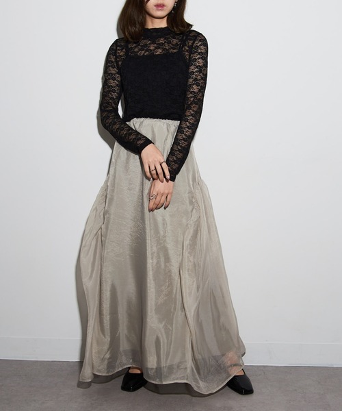 MAISON BREEZE reveur（メゾンブリーズレヴール）の「【MAISON BREEZE reveur】オーガンジーギャザーフレアースカート trc（スカート・レディース・ブラック/レッド/キャメル/グレイッシュベージュ/ピンク・FREE）」の13枚目の写真