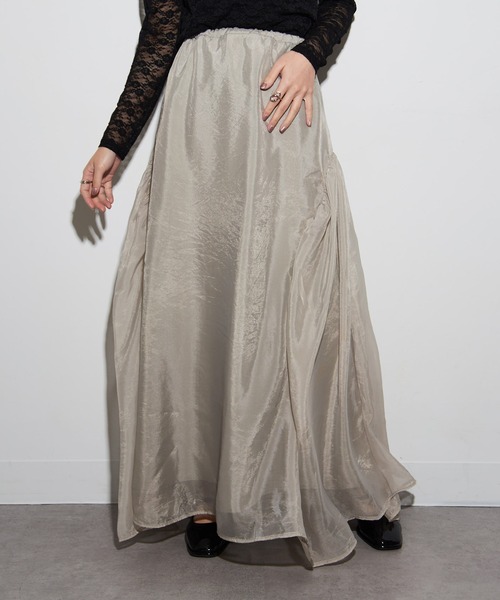 MAISON BREEZE reveur（メゾンブリーズレヴール）の「【MAISON BREEZE reveur】オーガンジーギャザーフレアースカート trc（スカート・レディース・ブラック/レッド/キャメル/グレイッシュベージュ/ピンク・FREE）」の9枚目の写真