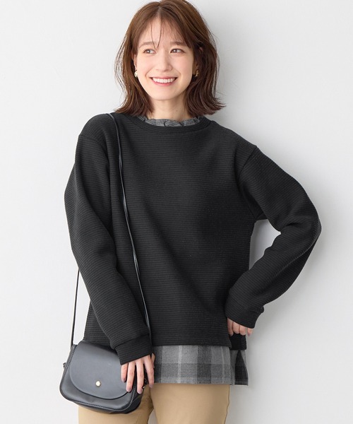 Viola e Viola(ヴィオラエヴィオラ)の「ブークレ裏起毛 レイヤード風プルオーバー(Tシャツ/カットソー・レディース・アイボリー/ブラック/グレー・M/L/LL/3L)」の7枚目の写真