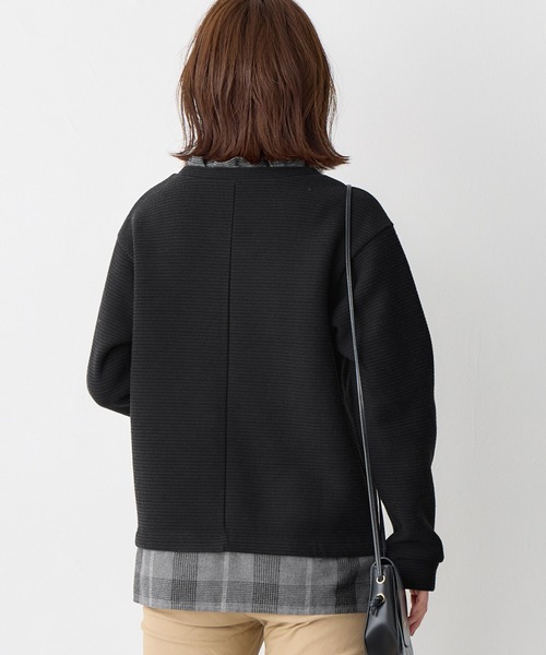 Viola e Viola(ヴィオラエヴィオラ)の「ブークレ裏起毛 レイヤード風プルオーバー(Tシャツ/カットソー・レディース・アイボリー/ブラック/グレー・M/L/LL/3L)」の9枚目の写真