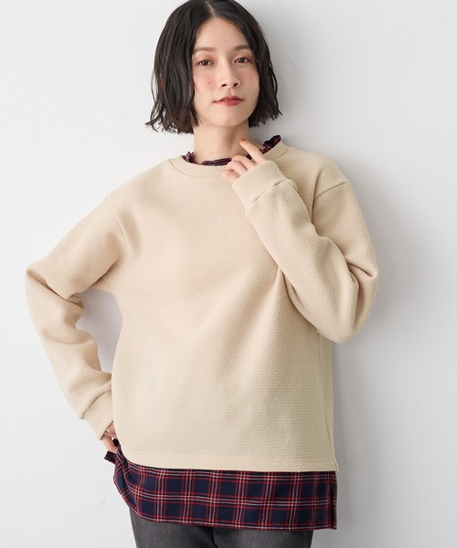 Viola e Viola(ヴィオラエヴィオラ)の「ブークレ裏起毛 レイヤード風プルオーバー(Tシャツ/カットソー・レディース・アイボリー/ブラック/グレー・M/L/LL/3L)」の20枚目の写真