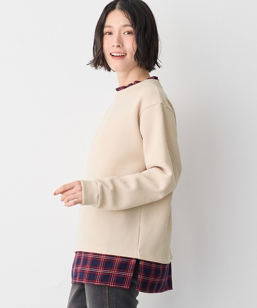 Viola e Viola(ヴィオラエヴィオラ)の「ブークレ裏起毛 レイヤード風プルオーバー(Tシャツ/カットソー・レディース・アイボリー/ブラック/グレー・M/L/LL/3L)」の21枚目の写真