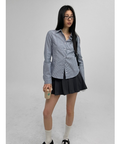 BLACKUP（ブラックアップ）の「[MADE] ハイテストライプシャツ（シャツ/ブラウス・レディース・ベージュ/ブルー・SMALL/MEDIUM）」の4枚目の写真