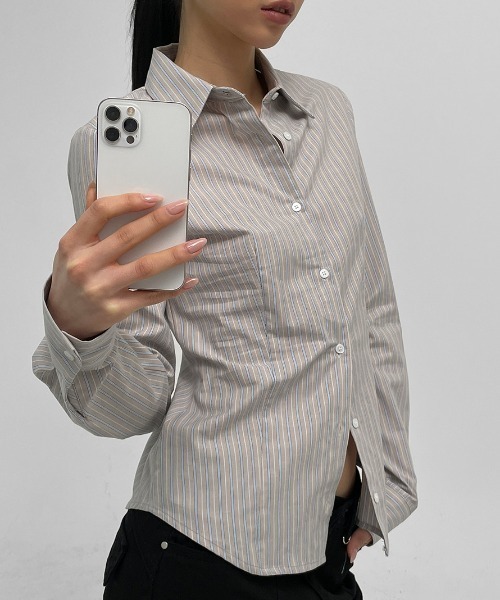 BLACKUP（ブラックアップ）の「[MADE] ハイテストライプシャツ（シャツ/ブラウス・レディース・ベージュ/ブルー・SMALL/MEDIUM）」の13枚目の写真
