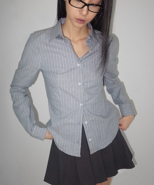 BLACKUP（ブラックアップ）の「[MADE] ハイテストライプシャツ（シャツ/ブラウス・レディース・ベージュ/ブルー・SMALL/MEDIUM）」の3枚目の写真