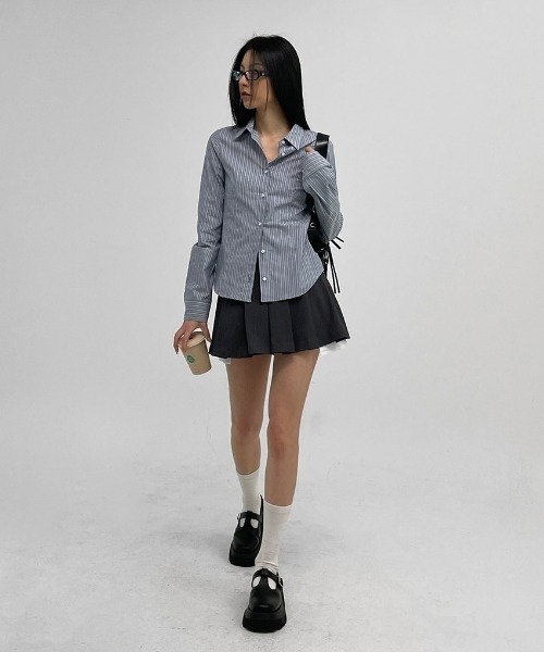 BLACKUP（ブラックアップ）の「[MADE] ハイテストライプシャツ（シャツ/ブラウス・レディース・ベージュ/ブルー・SMALL/MEDIUM）」の5枚目の写真