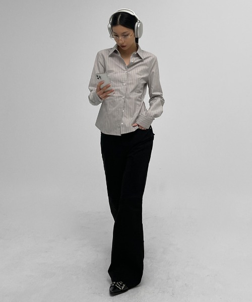 BLACKUP（ブラックアップ）の「[MADE] ハイテストライプシャツ（シャツ/ブラウス・レディース・ベージュ/ブルー・SMALL/MEDIUM）」の10枚目の写真