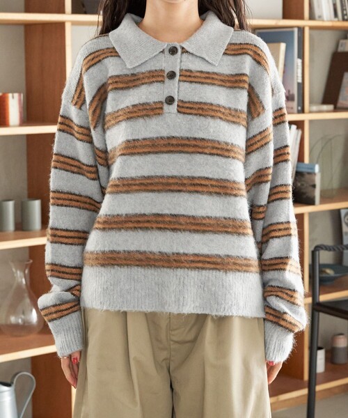 FREAK'S STORE（フリークスストア）の「シャギーマルチニットポロ（ニット/セーター・レディース・ネイビー/グレー・ﾌﾘ-）」の20枚目の写真