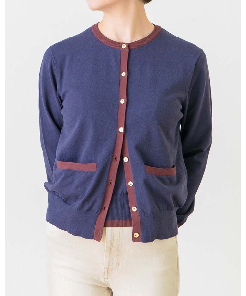 【セール】ハイゲージコットンバイカラーカーディガン(カーディガン/ボレロ)|aunt lily(アントリリー)