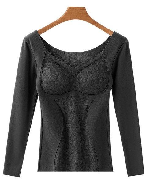 Lace Ladies(レースレディース)の「Uネック レース ドッキング 長袖 補正 インナー(インナーウェア/肌着・レディース・モカ/ピンク/ブラック/ブルー・M/L/XL)」の2枚目の写真