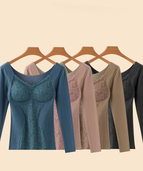 Lace Ladies(レースレディース)の「Uネック レース ドッキング 長袖 補正 インナー(インナーウェア/肌着・レディース・モカ/ピンク/ブラック/ブルー・M/L/XL)」の11枚目の写真