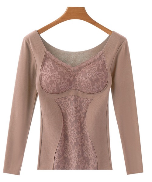 Lace Ladies(レースレディース)の「Uネック レース ドッキング 長袖 補正 インナー(インナーウェア/肌着・レディース・モカ/ピンク/ブラック/ブルー・M/L/XL)」の12枚目の写真