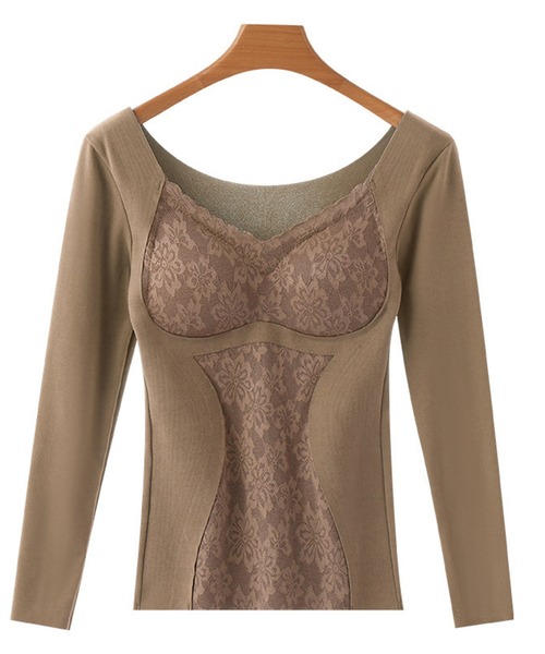 Lace Ladies(レースレディース)の「Uネック レース ドッキング 長袖 補正 インナー(インナーウェア/肌着・レディース・モカ/ピンク/ブラック/ブルー・M/L/XL)」の14枚目の写真