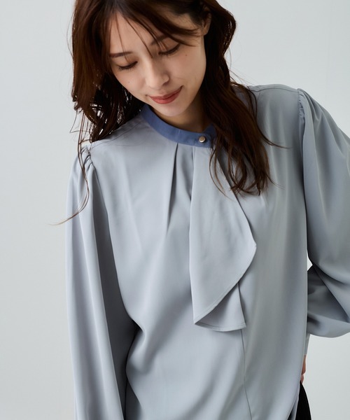 Jayro(ジャイロ)の「ドレープスカーフ衿配色ブラウス(シャツ/ブラウス・レディース・ブルー系その他5/ピンク系その他2/ネイビー/ホワイト・M)」の13枚目の写真