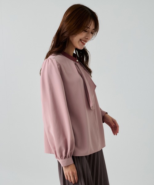 Jayro(ジャイロ)の「ドレープスカーフ衿配色ブラウス(シャツ/ブラウス・レディース・ブルー系その他5/ピンク系その他2/ネイビー/ホワイト・M)」の10枚目の写真