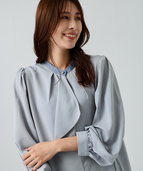 Jayro(ジャイロ)の「ドレープスカーフ衿配色ブラウス(シャツ/ブラウス・レディース・ブルー系その他5/ピンク系その他2/ネイビー/ホワイト・M)」の14枚目の写真