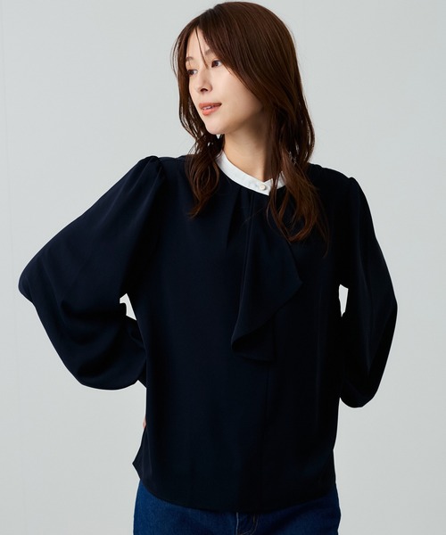 Jayro(ジャイロ)の「ドレープスカーフ衿配色ブラウス(シャツ/ブラウス・レディース・ブルー系その他5/ピンク系その他2/ネイビー/ホワイト・M)」の19枚目の写真