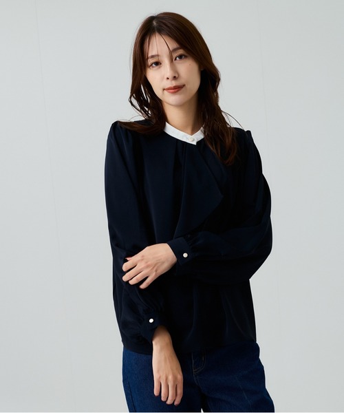 Jayro(ジャイロ)の「ドレープスカーフ衿配色ブラウス(シャツ/ブラウス・レディース・ブルー系その他5/ピンク系その他2/ネイビー/ホワイト・M)」の20枚目の写真