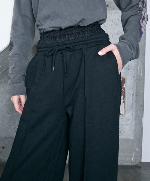 le ELMi(ルエルミ)の「Lace double waist sweat pants / レースダブルウエストスウェットパンツ(スウェットパンツ・レディース・グレー/ブラック・M/L)」の4枚目の写真