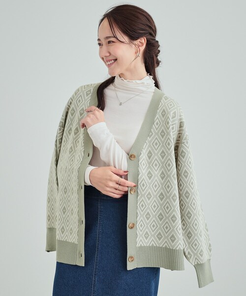 SHOO・LA・RUE(シューラルー)の「◆柄アソートカーディガン(カーディガン/ボレロ・レディース・ブラック系1/ブラック系3/ブラウン系2/グリーン系4・01/02/03/04)」の1枚目の写真