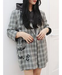 EVRIS | グラフィックオーバーサイズチェックジャケット(テーラードジャケット)