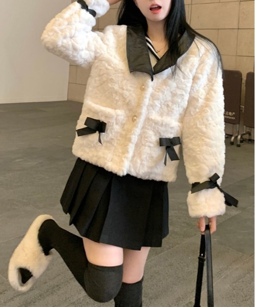 WEGO(ウィゴー)の「WEGO/モノトーンリボンファージャケット(ブルゾン・レディース・ホワイト・MEDIUM/LARGE)」の8枚目の写真