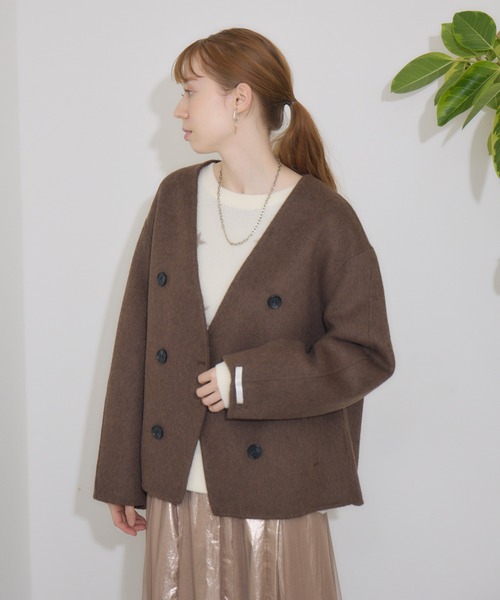 Paradise Picnic(パラダイスピクニック)の「pqran コクーンノーカラージャケット(ノーカラージャケット・レディース・チャコールグレー/ブラウン/グレー・FREE)」の3枚目の写真