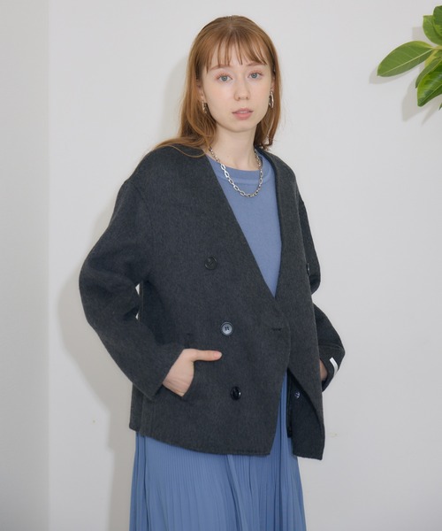 Paradise Picnic(パラダイスピクニック)の「pqran コクーンノーカラージャケット(ノーカラージャケット・レディース・チャコールグレー/ブラウン/グレー・FREE)」の9枚目の写真