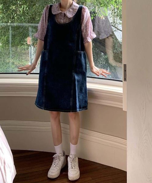 aimoha（アイモハ）の「デニムジャンパーミニスカート（ジャンパースカート・レディース・ネイビー・SMALL/MEDIUM/LARGE/X-LARGE）」の3枚目の写真