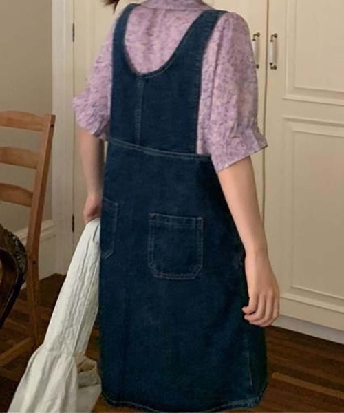 aimoha（アイモハ）の「デニムジャンパーミニスカート（ジャンパースカート・レディース・ネイビー・SMALL/MEDIUM/LARGE/X-LARGE）」の4枚目の写真