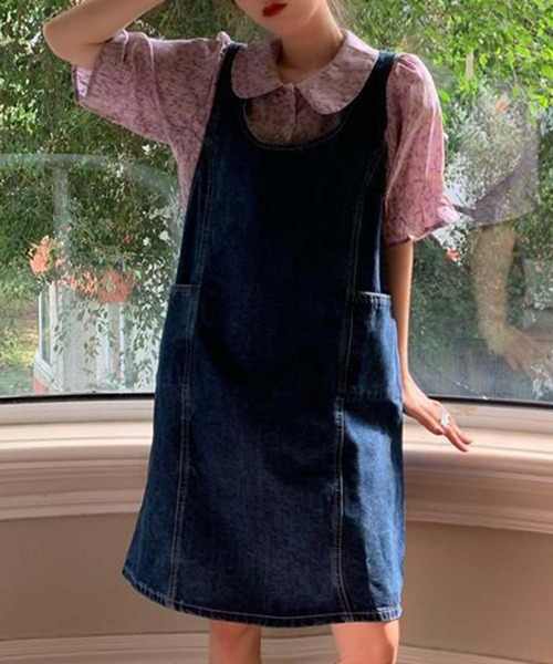 aimoha（アイモハ）の「デニムジャンパーミニスカート（ジャンパースカート・レディース・ネイビー・SMALL/MEDIUM/LARGE/X-LARGE）」の5枚目の写真