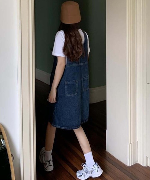aimoha（アイモハ）の「デニムジャンパーミニスカート（ジャンパースカート・レディース・ネイビー・SMALL/MEDIUM/LARGE/X-LARGE）」の6枚目の写真