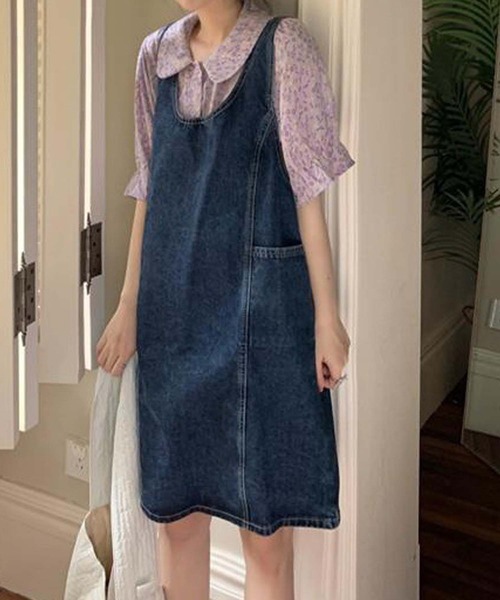 aimoha（アイモハ）の「デニムジャンパーミニスカート（ジャンパースカート・レディース・ネイビー・SMALL/MEDIUM/LARGE/X-LARGE）」の8枚目の写真