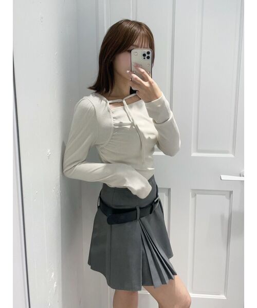 EATME(イートミー)の「サイドギャザーリブTOP(Tシャツ/カットソー・レディース・グレー/ピンク/アイボリー・FREE)」の12枚目の写真