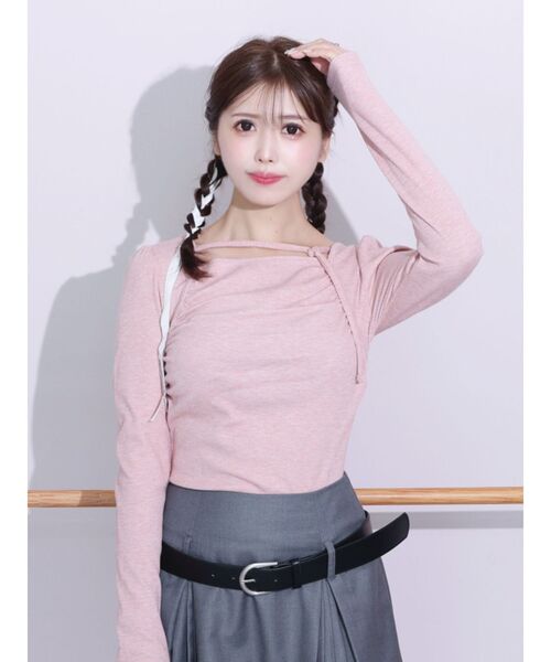 EATME(イートミー)の「サイドギャザーリブTOP(Tシャツ/カットソー・レディース・グレー/ピンク/アイボリー・FREE)」の16枚目の写真