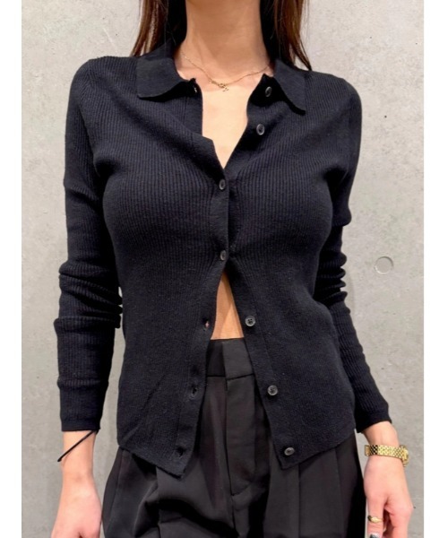 GAP(ギャップ)の「CashSoft カシミヤタッチ リブ ポロカーディガン(カーディガン/ボレロ・レディース・ブラック/ブルー/ライトグレー/グリーン・XS/S/L/M/XL/XXS)」の2枚目の写真