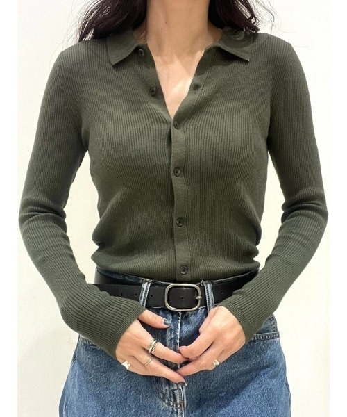 GAP(ギャップ)の「CashSoft カシミヤタッチ リブ ポロカーディガン(カーディガン/ボレロ・レディース・ブラック/ブルー/ライトグレー/グリーン・XS/S/L/M/XL/XXS)」の5枚目の写真